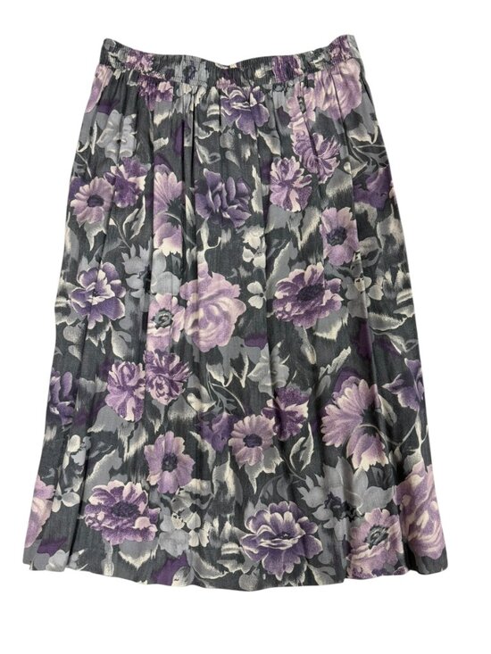 TanJay Dresses & Skirts - Tanjay Petites floral Midi Skirt Women's Size 12 Purple Gray Elastic Waist